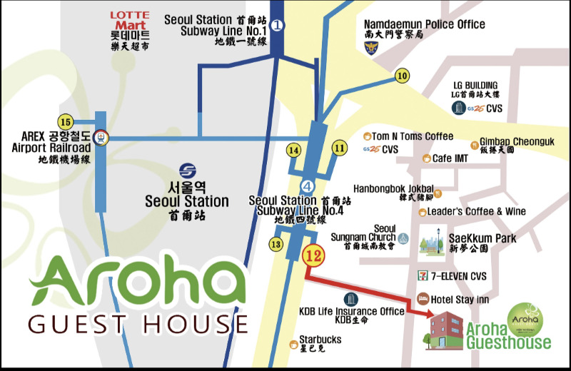 Aroha GuestHouse Seoul Station 地図