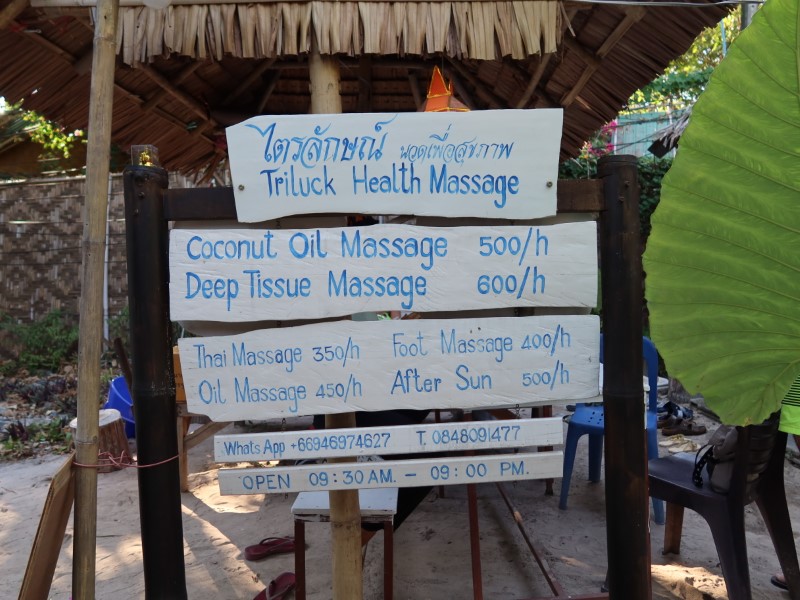 Lipe Garden Beach Resort massage price