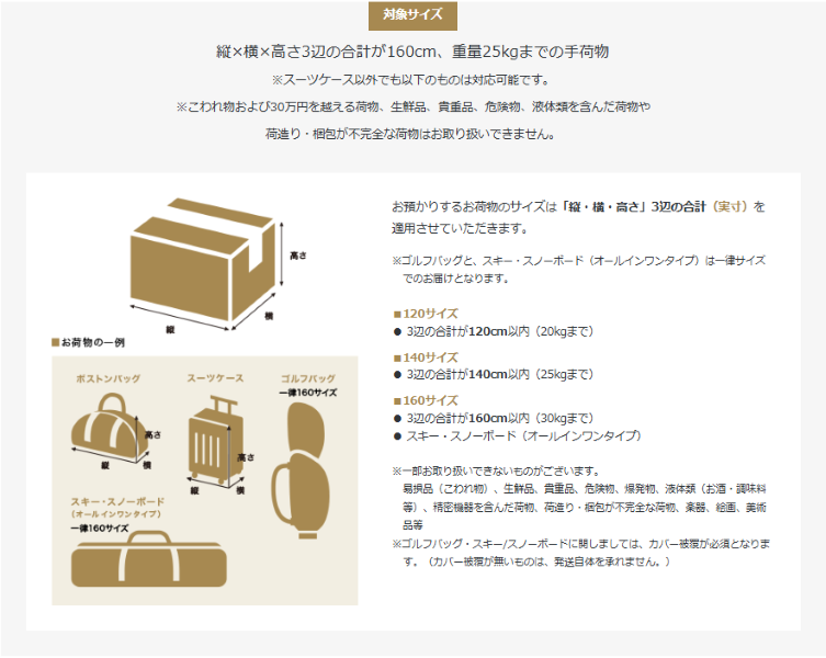 セゾンアメックス　国際線 空港手荷物宅配サービス サイズ